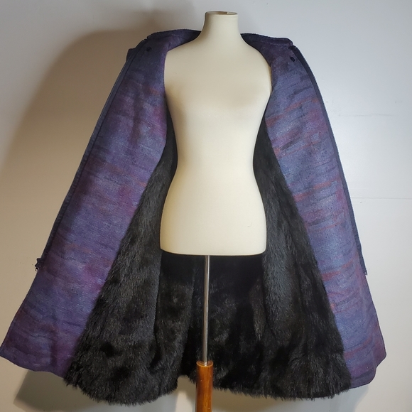 Vintage 80s Southwest Long Wool Coat Purple Blanke - Picture 9 of 9